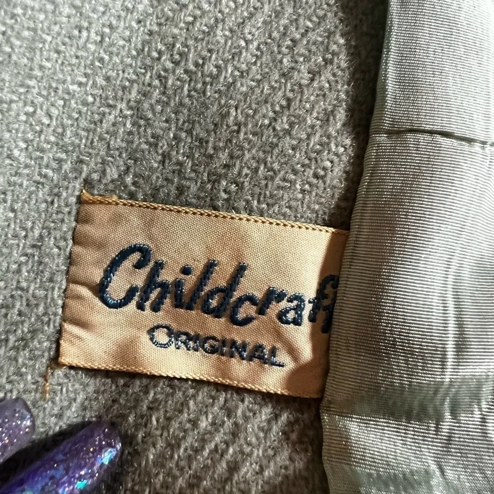 Childcraft Sage Green Wool Peacoat Fur Collar Medium Large